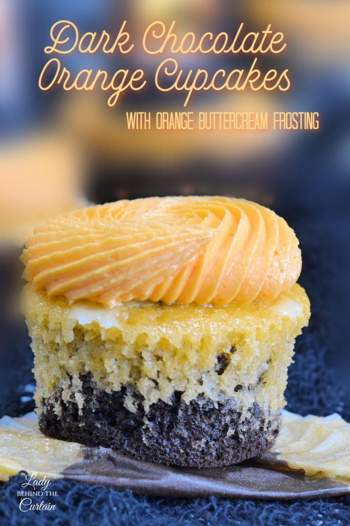 Layered Dark Chocolate Orange Cupcakes with Orange Buttercream Frosting