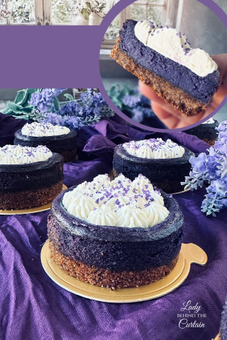 Mini Ube Cheesecakes with Stabilized Vanilla-Coconut Whipped Topping